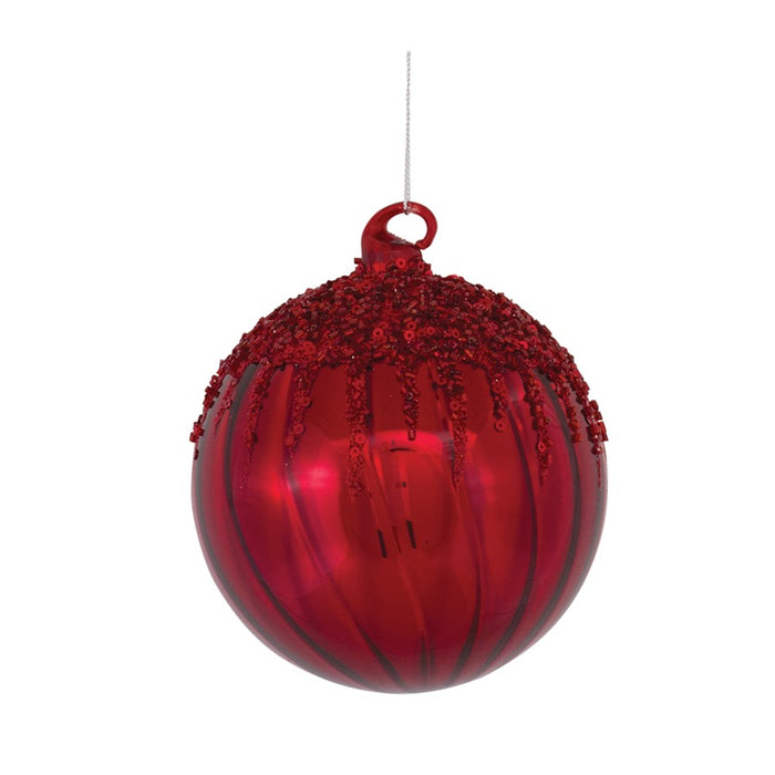 Melrose International Sequined Glass Ornament, Set of 4, Red