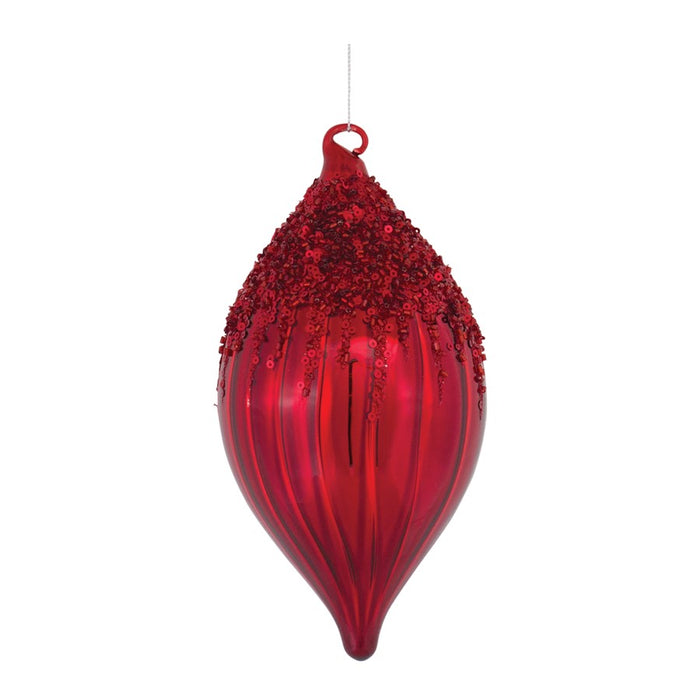 Melrose International Sequined Glass Ornament, Set of 4, Red