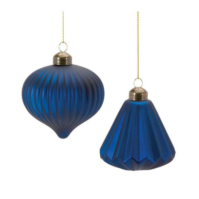 Melrose International Ribbed Glass Ornament, Set of 12, Blue - 87313DS