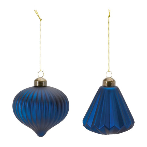 Melrose International Ribbed Glass Ornament, Set of 12, Blue