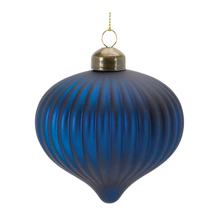Melrose International Ribbed Glass Ornament, Set of 12, Blue