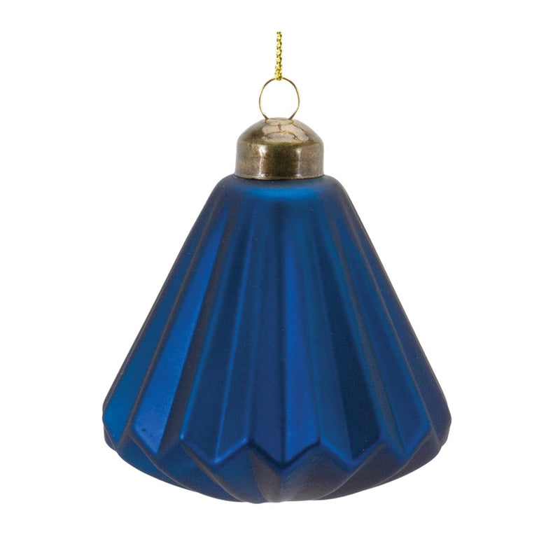 Melrose International Ribbed Glass Ornament, Set of 12, Blue