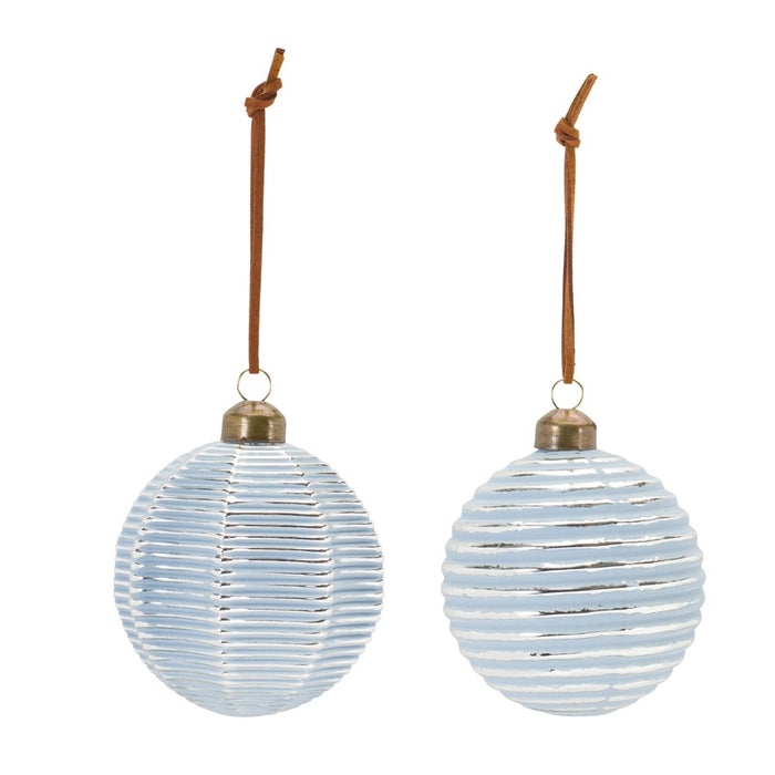 Melrose International Ribbed Glass Ornament, Set of 12, Blue/White