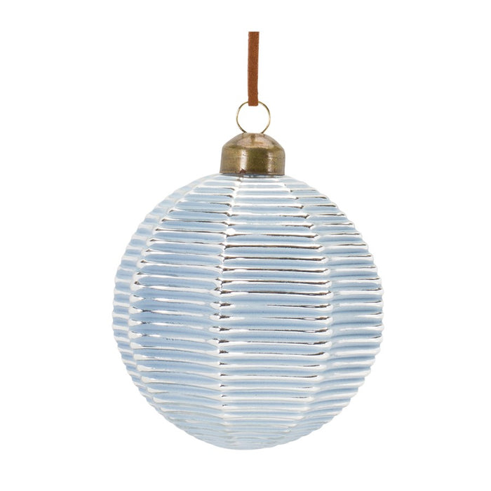 Melrose International Ribbed Glass Ornament, Set of 12, Blue/White