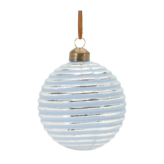 Melrose International Ribbed Glass Ornament, Set of 12, Blue/White
