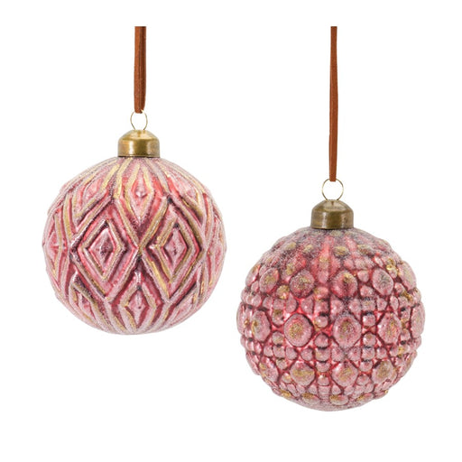 Melrose International Ornate Glass Ball Ornament, Set of 12, Red/Gold - 87315DS