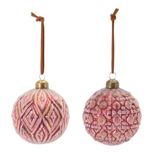 Melrose International Ornate Glass Ball Ornament, Set of 12, Red/Gold