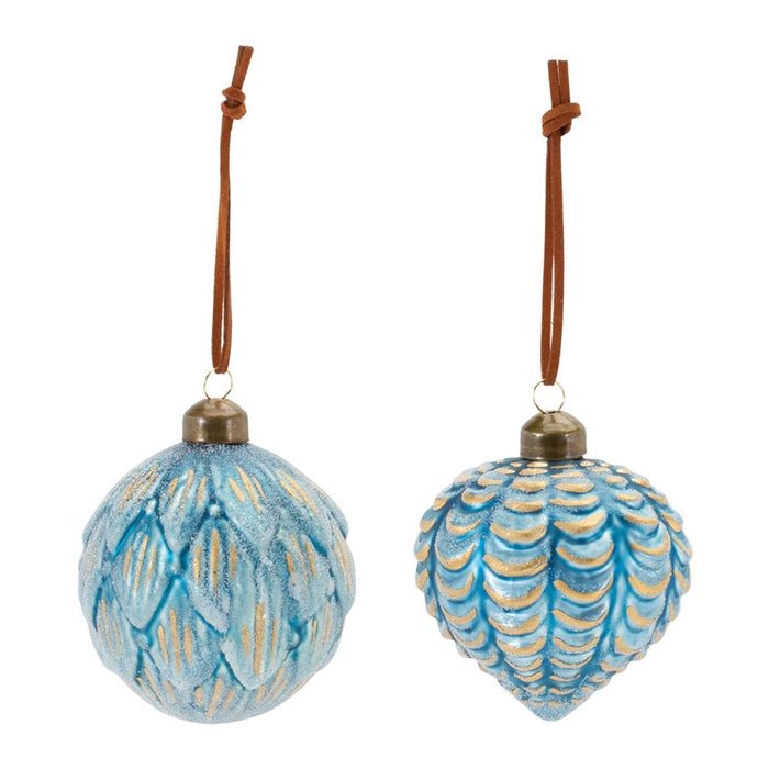 Melrose Frosted Scallop Glass Ornament, Set of 12, Blue/Gold