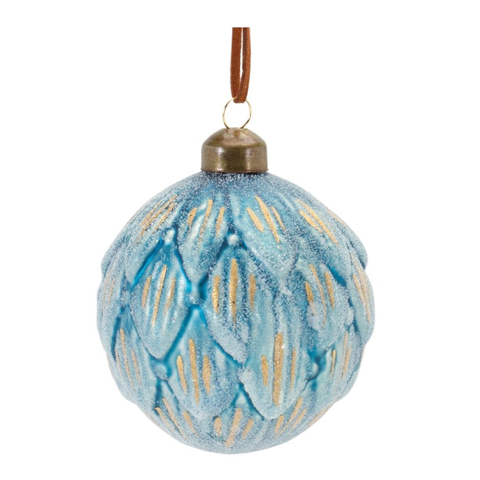 Melrose Frosted Scallop Glass Ornament, Set of 12, Blue/Gold