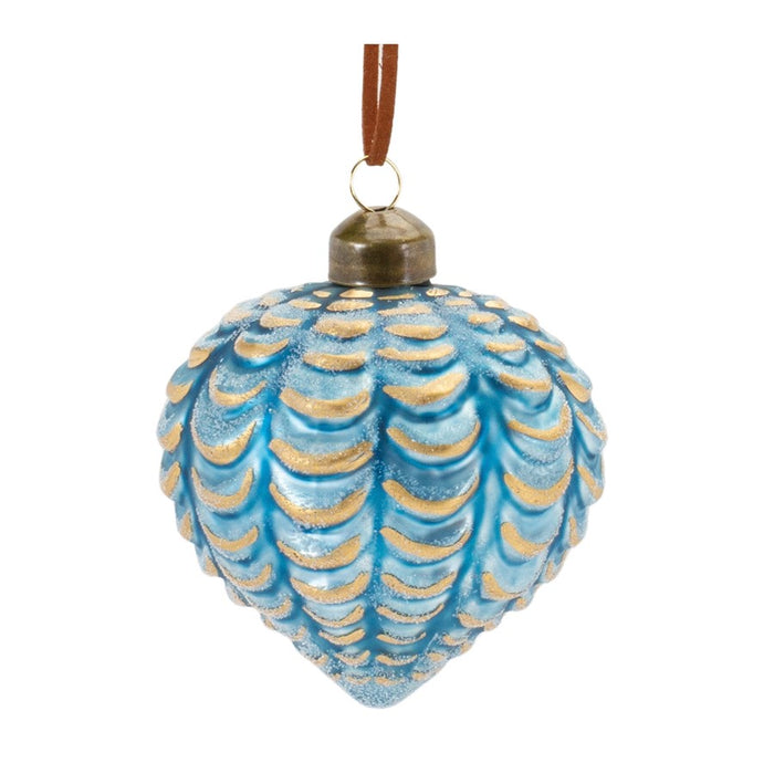 Melrose Frosted Scallop Glass Ornament, Set of 12, Blue/Gold