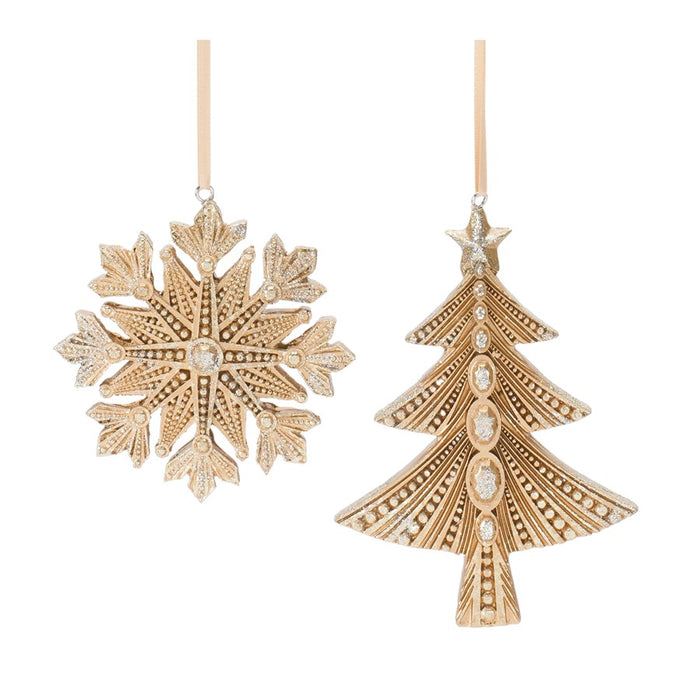 Melrose Glittered Pine Tree/Snowflake Ornament, Set of 12, Gold - 87320DS