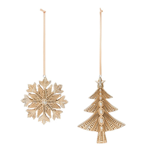 Melrose Glittered Pine Tree/Snowflake Ornament, Set of 12, Gold