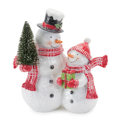 Melrose International Snowman Couple Figurine 7.5"H, White/Red - 87343DS