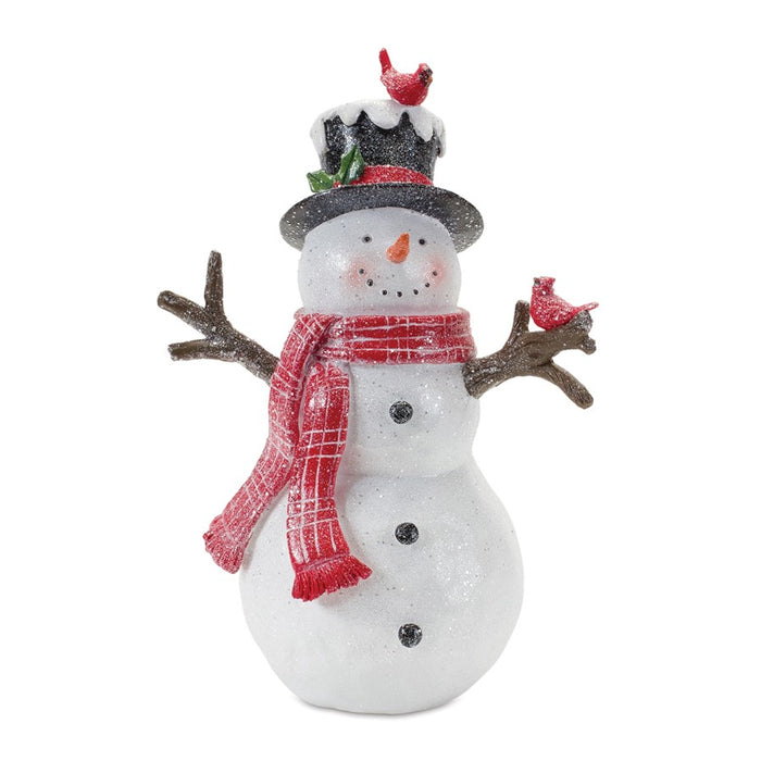 Melrose Snowman/Cardinal Birds Figurine, Set of 2, White/Red/Black