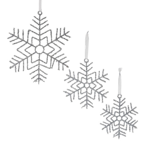Melrose Glittered Wire Snowflake Ornament, Set of 12, Silver - 87350DS