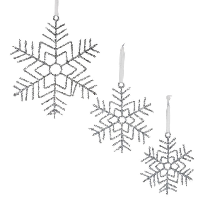 Melrose Glittered Wire Snowflake Ornament, Set of 12, Silver - 87350DS