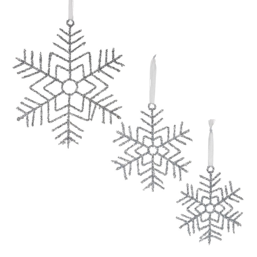 Melrose Glittered Wire Snowflake Ornament, Set of 12, Silver - 87350DS