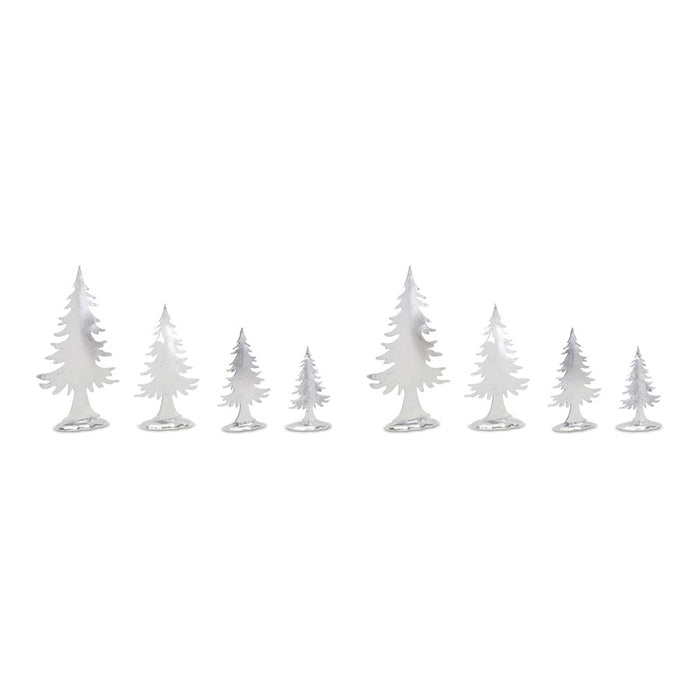 Melrose International Metal Pine Tree Decor, Set of 8, Silver
