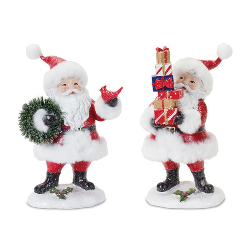 Melrose International Fluffy Santa Figurine, Set of 2, Red/White/Green - 87355DS
