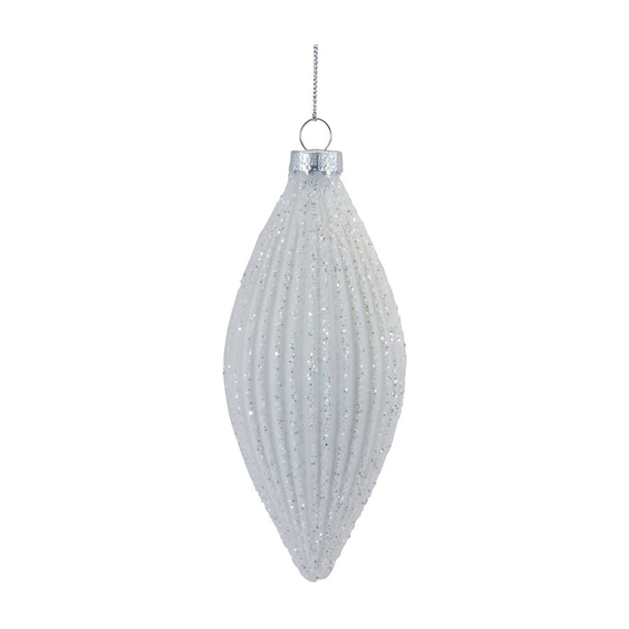 Melrose International Glitter Ribbed Glass Ornament, Set of 12, White