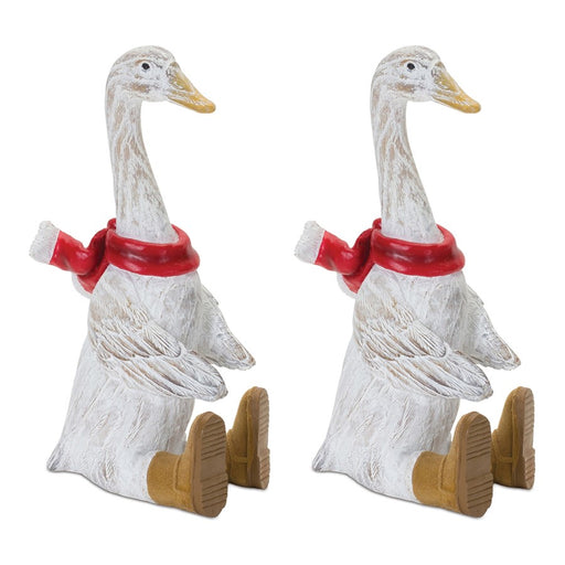 Melrose International Winter Goose Figurine/Boots, Set of 2, White/Red