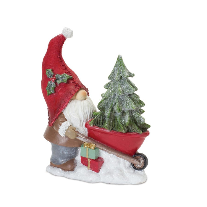Melrose Gnome Figurine/Snowman/Pine Tree, Set of 2, Red/White/Green