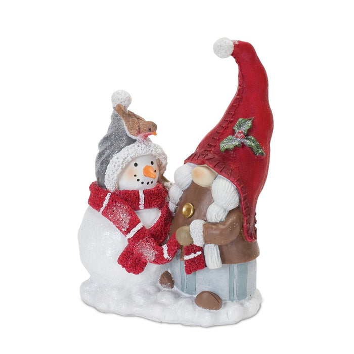 Melrose Gnome Figurine/Snowman/Pine Tree, Set of 2, Red/White/Green