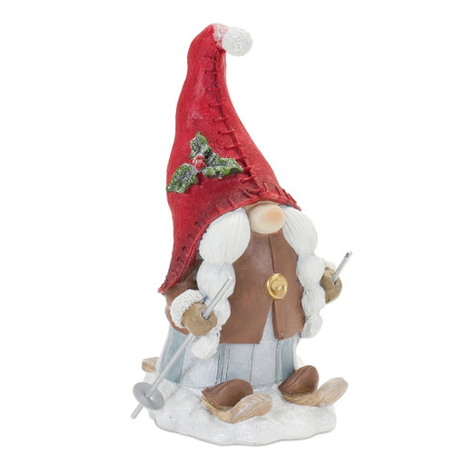 Melrose Winter Gnome on Skis Figurine, Set of 2, Red/White
