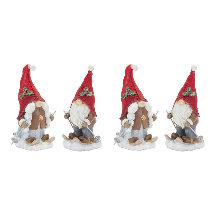 Melrose Winter Gnome on Skis Figurine, Set of 2, Red/White