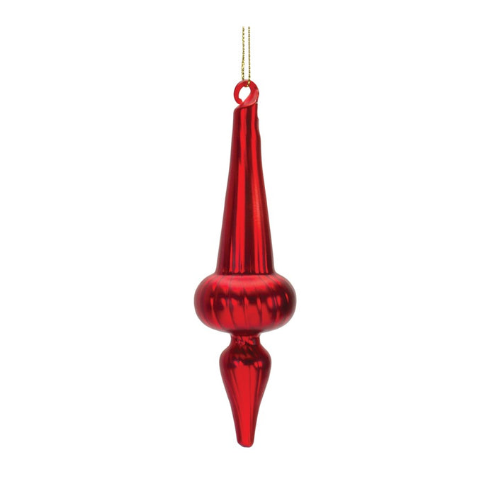 Melrose International Ribbed Glass Finial Ornament, Set of 12, Red