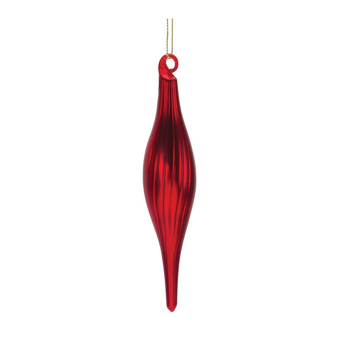 Melrose International Ribbed Glass Finial Ornament, Set of 12, Red
