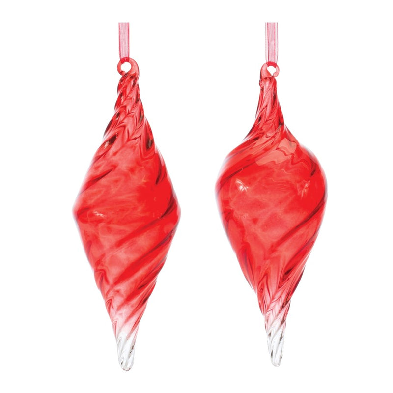 Melrose Int. Swirl Glass Drop Ornament, Set of 12, Red/CleaRed - 87378DS