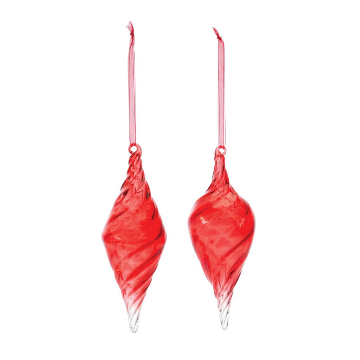Melrose Int. Swirl Glass Drop Ornament, Set of 12, Red/CleaRed