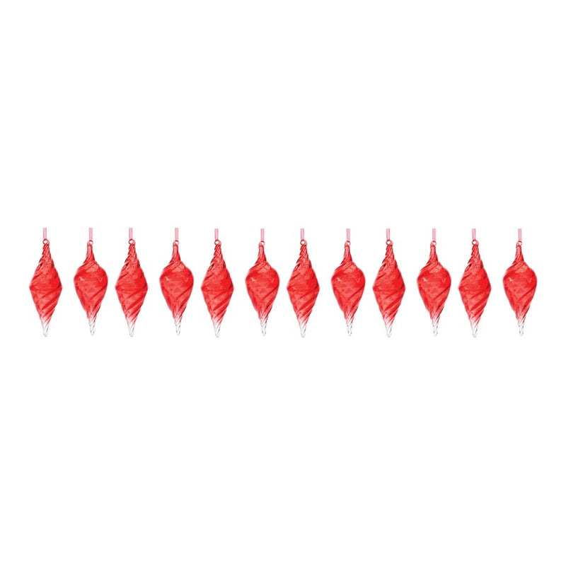 Melrose Int. Swirl Glass Drop Ornament, Set of 12, Red/CleaRed
