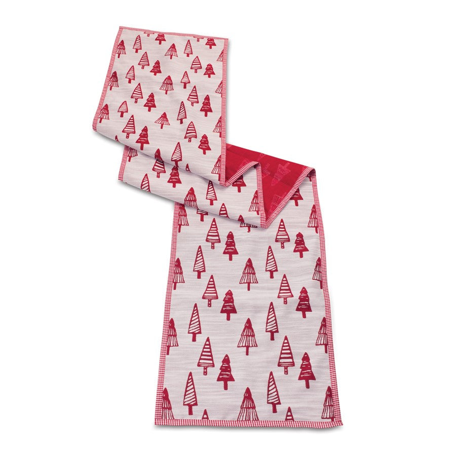 Melrose Embroidered Pine Tree Table Runner 72"L, Red/White - 87385DS
