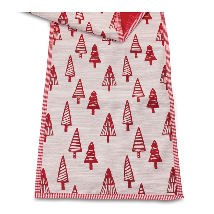 Melrose Embroidered Pine Tree Table Runner 72"L, Red/White