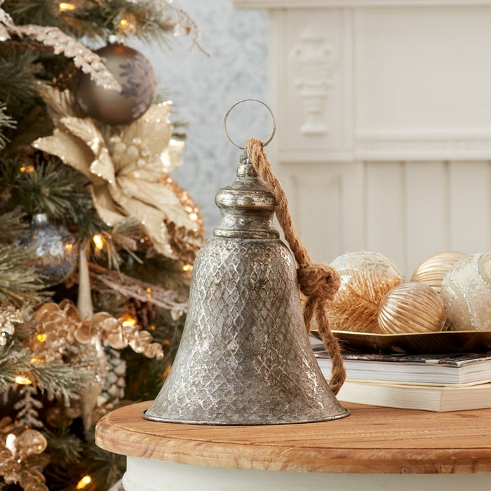 Melrose International Rustic Metal Bell Ornament, Set of 2, Grey/Brown