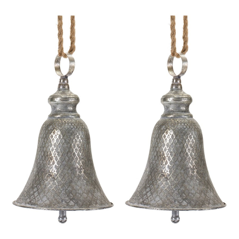 Melrose International Rustic Metal Bell Ornament, Set of 2, Grey/Brown