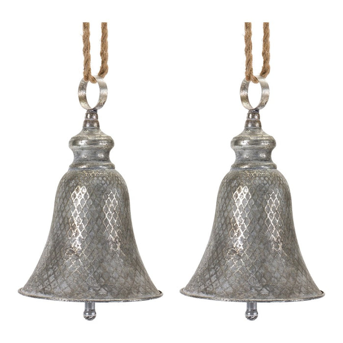 Melrose International Rustic Metal Bell Ornament, Set of 2, Grey/Brown