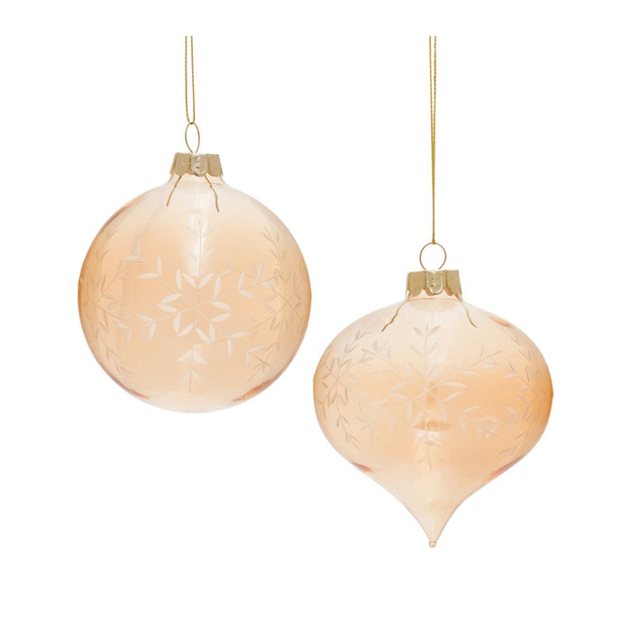Melrose International Snowflake Etched Glass Ornament, Set of 12, Gold - 87387DS