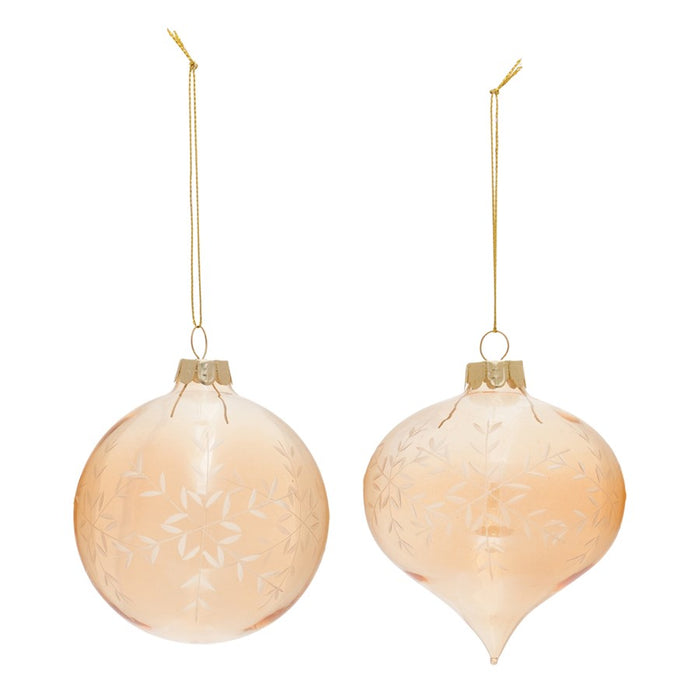 Melrose International Snowflake Etched Glass Ornament, Set of 12, Gold