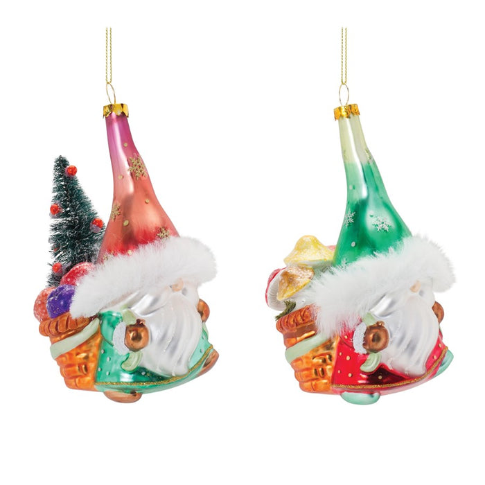 Melrose International Glass Santa Gnome Ornament, Set of 6, Green/Red - 87392DS