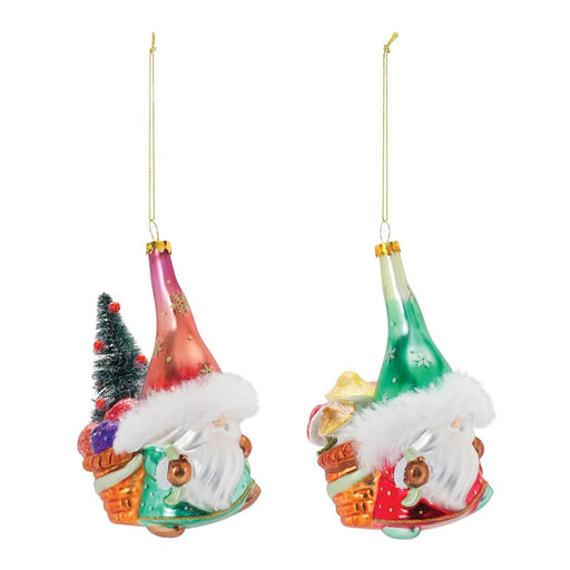 Melrose International Glass Santa Gnome Ornament, Set of 6, Green/Red