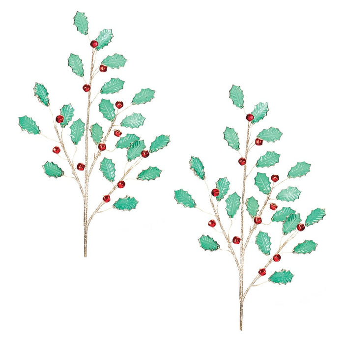 Melrose International Holly Leaf Jewel Spray, Set of 2, Green/Red