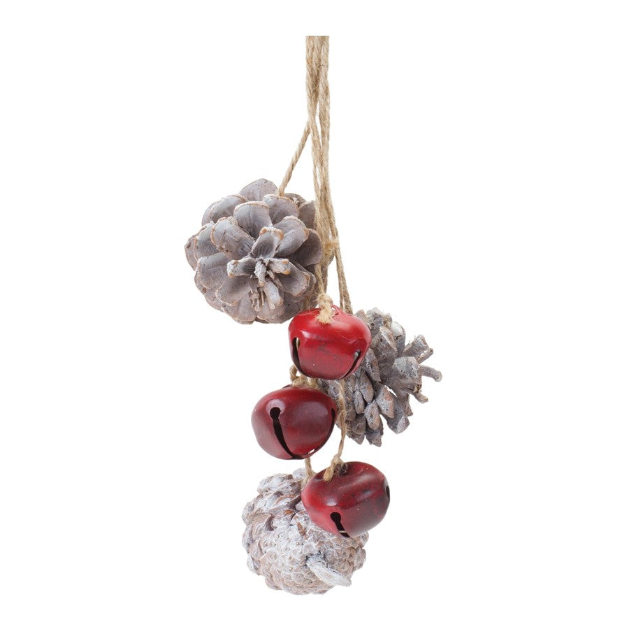 Melrose Int. Bell/Pine Cone Drop Ornament, Set of 6, Red/Brown - 87395DS