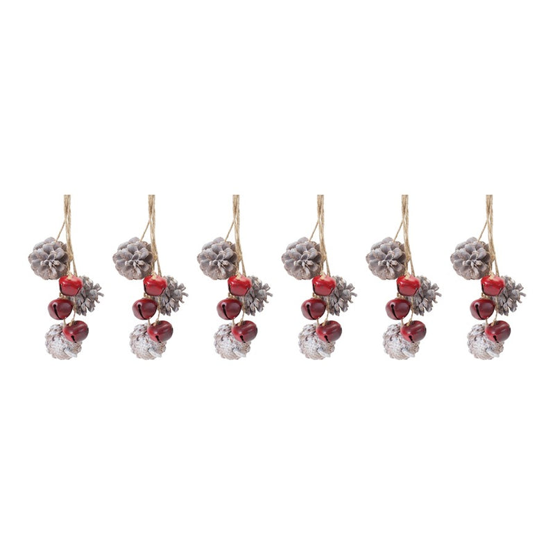 Melrose Int. Bell/Pine Cone Drop Ornament, Set of 6, Red/Brown