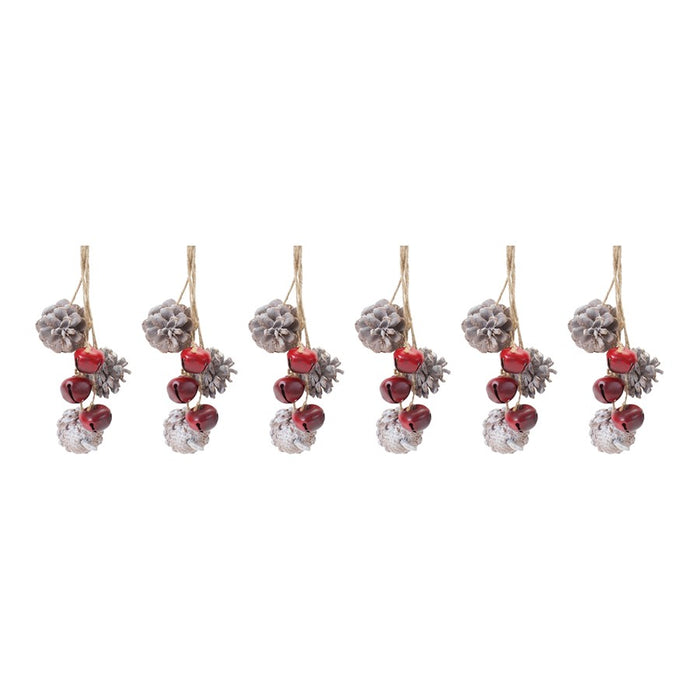 Melrose Int. Bell/Pine Cone Drop Ornament, Set of 6, Red/Brown