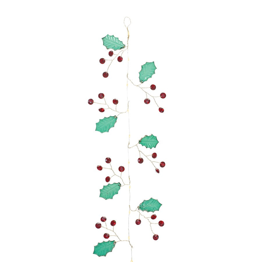 Melrose International Holly/Jem Jewel Garland, Set of 2, Green/Red - 87399DS