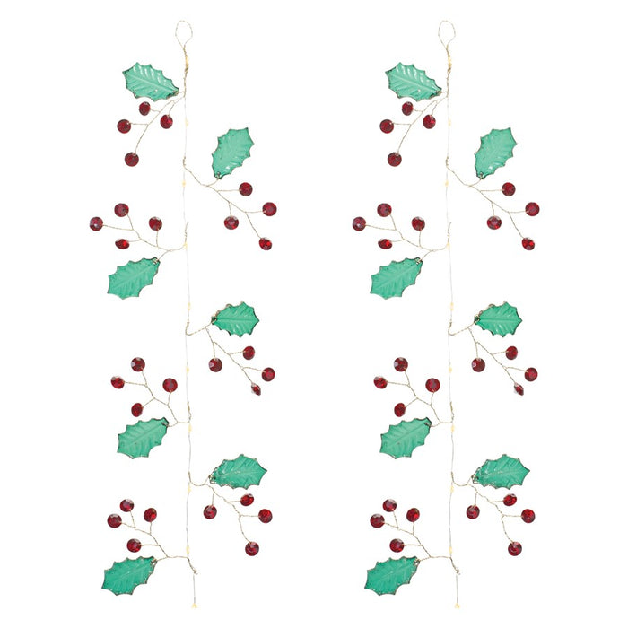 Melrose International Holly/Jem Jewel Garland, Set of 2, Green/Red