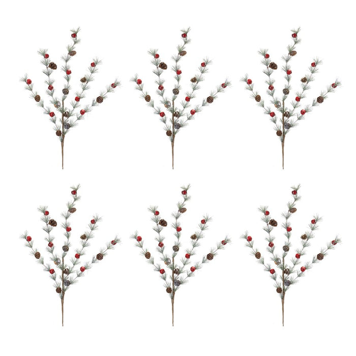 Melrose Int. Pine/Bell/Cone Spray, Set of 6, Green/White/Brown